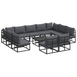 vidaXL Ensemble de canapé de jardin avec coussin 12 Pièces Noir Aluminium