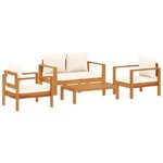 vidaXL Salon de jardin avec coussins 4 Pièces bois d'acacia massif