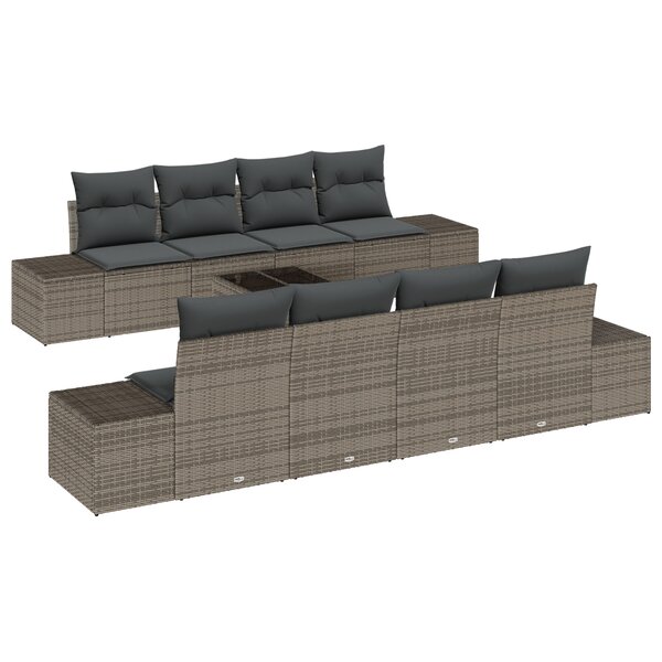vidaXL Ensemble de canapé de jardin 9 pièces avec coussins gris en poly rotin