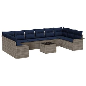 vidaXL Ensemble de canapé de jardin 11 Pièces Gris Poly rotin