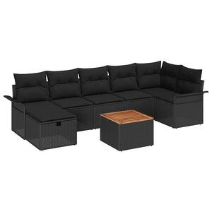 vidaXL Ensemble de canapé de jardin avec coussin 8 Pièces Noir Poly rotin