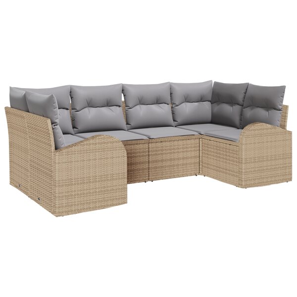 Ensemble de Canapés de Jardin 6 Pièces avec Coussins Beige en Rotin Poly