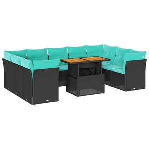 vidaXL Salon de jardin 10 Pièces avec coussins noir résine tressée