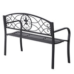 Banc de jardin 2 places style néo-rétro fer forgé motif fleurs de lys dim. 128L x 50l x 91H cm métal époxy noir