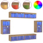 vidaXL Jeu de 8 meubles TV avec éclairage en chêne artisan et bois d'ingénierie