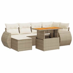 vidaXL Salon de jardin avec coussins 7 Pièces beige résine tressée