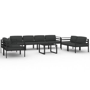 vidaXL Salon de jardin 9 Pièces avec coussins Aluminium Anthracite