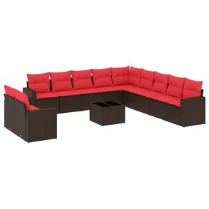 vidaXL Salon de jardin avec coussins 12 Pièces marron résine tressée