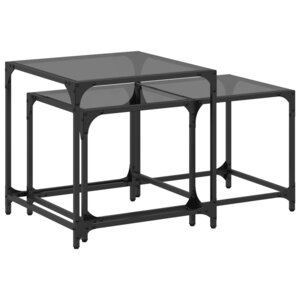 vidaXL Tables basses gigognes 2 Pièces dessus en verre noir acier