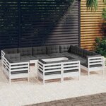 vidaXL Salon de jardin 12 Pièces avec coussins blanc bois de pin solide