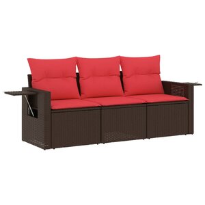 vidaXL Salon de jardin avec coussins 3 Pièces marron résine tressée