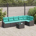 vidaXL Ensemble de Canapés avec coussin 7 Pièces Noir polyrotin