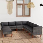 vidaXL Salon de jardin 9 Pièces avec coussins Résine tressée Gris