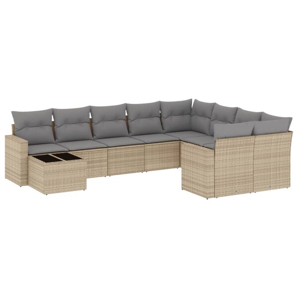 vidaXL Salon de jardin avec coussins 10 Pièces beige résine tressée