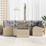 vidaXL Ensemble de canapé de jardin 7 Pièces Beige Poly rotin