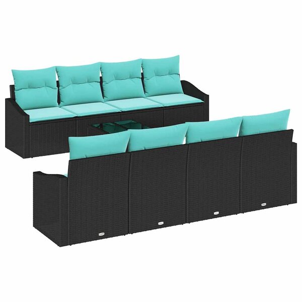 vidaXL Ensemble de Canapés 9 Pièces Noir et turquoise polyrotin