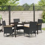 Ensemble de salle à manger de jardin 5 pièces avec coussins en poly rotin noir vidaXL