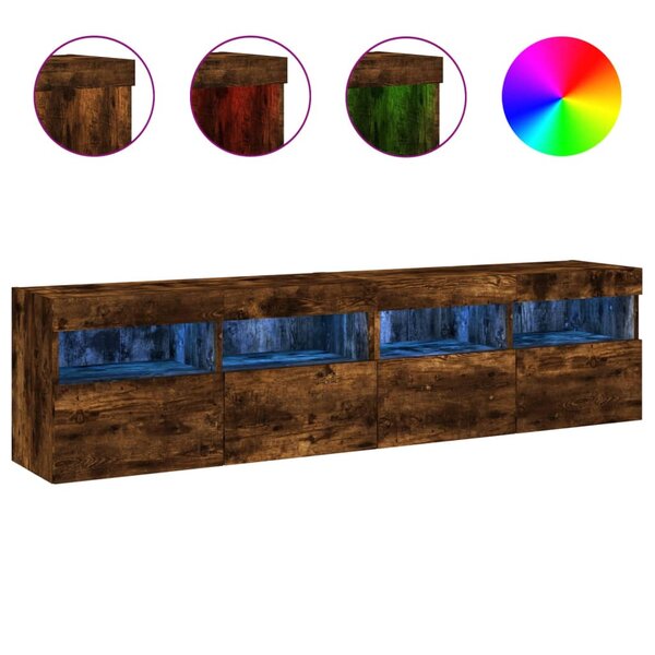 vidaXL Meubles TV muraux et lumières LED 2Pièces chêne fumé 80x30x40 cm