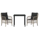 vidaXL Set de dîner de jardin 3 pièces avec coussins en rattan poly gris clair