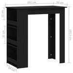 vidaXL Table de bar et rangement Noir 102x50x103 5cm Bois d'ingénierie