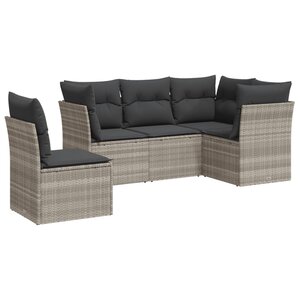vidaXL Salon de jardin 5 Pièces avec coussins gris clair résine tressée