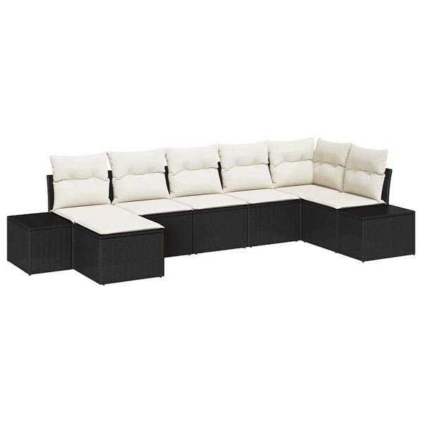 vidaXL Ensemble de canapé de jardin avec coussin 7 Pièces Noir Poly rotin