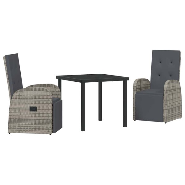 vidaXL Ensemble de salle à manger pour jardin 3 Pièces Gris polyrotin
