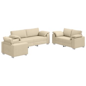 vidaXL Canapé 3 Pièces Crème 219 x 80 x 82 cm Tissu en lin mélangé