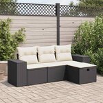 vidaXL Salon de jardin 4 Pièces avec coussins noir résine tressée