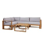 Salon de jardin en bois d'acacia FSC - 5 personnes avec coussins gris perle LEVATA