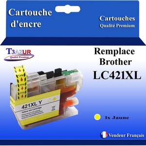 T3AZUR- Cartouche compatible avec Brother LC421 XL pour Brother MFC-J1010DW Jaune