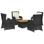 vidaXL Salon de jardin 5 Pièces avec coussins Noir Résine tressée