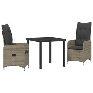 vidaXL Ensemble de salle à manger pour jardin 3 Pièces Gris Poly rotin