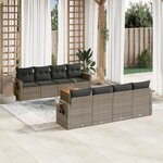 vidaXL Salon de jardin 9 Pièces avec coussins gris résine tressée