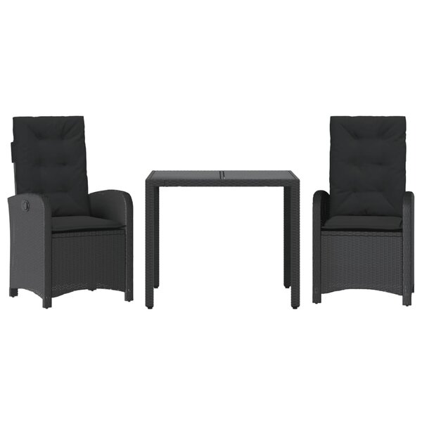vidaXL Ensemble à manger de jardin avec coussins 3 Pièces Noir