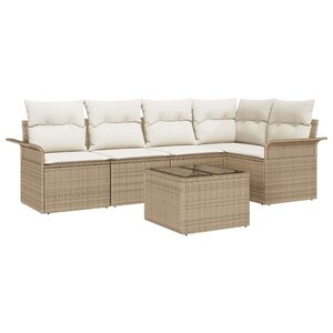 vidaXL Ensemble de canapé de jardin 6 Pièces Beige Poly rotin