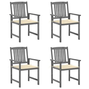 vidaXL Chaises de jardin et coussins lot de 4 Gris Bois acacia massif