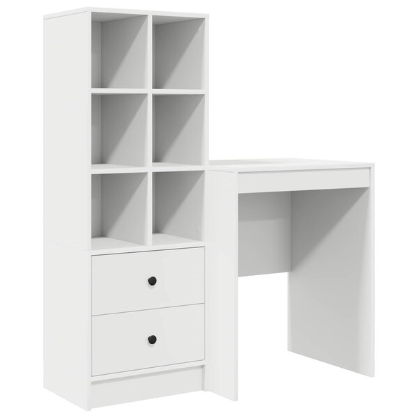 vidaXL Bureau avec tiroir avec étagère avec stockage 2 Pièces Blanc