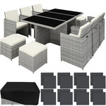 Tectake Salon de jardin NEW YORK 10 places avec 2 sets de housses + housse de protection, variante 2 - gris clair