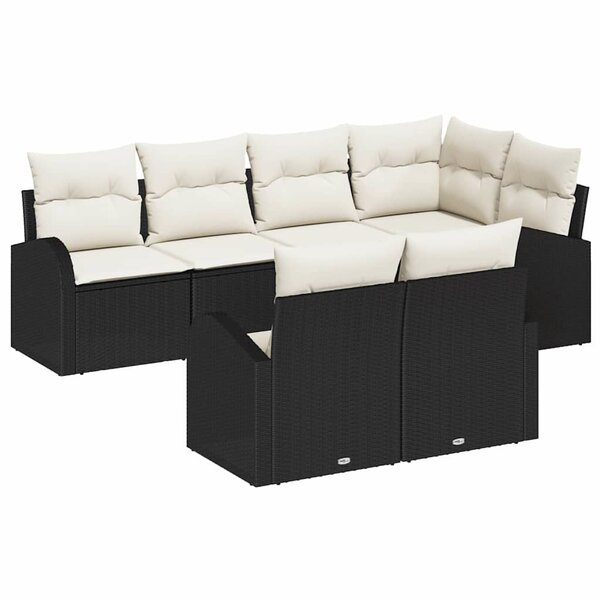 vidaXL Ensemble de canapé de jardin 7 Pièces Noir  blanc Poly rotin