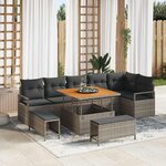vidaXL Ensemble de canapé de jardin avec coussin 9 Pièces Gris Poly rotin