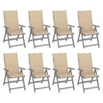 vidaXL Chaises inclinables de jardin et coussins lot de 8 Gris Acacia