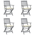 vidaXL Chaises pliables d'extérieur lot de 4 et coussins Bois d'acacia