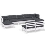 vidaXL Salon de jardin 9 Pièces avec coussins blanc bois de pin