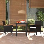 vidaXL Ensemble à dîner de jardin avec coussins 3 Pièces poly rotin noir
