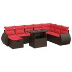 vidaXL Salon de jardin avec coussins 9 Pièces noir résine tressée acacia