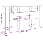 vidaXL Armoire de tête de lit chêne artisanal 200x18 5x102 5 cm