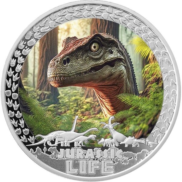 Pièce de monnaie en Argent 10 Dollars g 31.1 (1 oz) Millésime 2025 Jurassic Life VELOCIRAPTOR