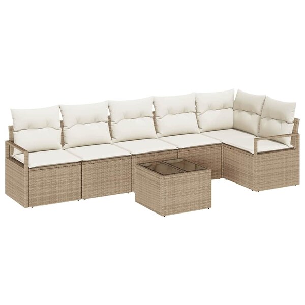 vidaXL Ensemble de canapé de jardin avec coussin 7 Pièces Beige  Crème