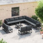 vidaXL Ensemble de canapé de jardin avec coussin 13 Pièces Noir Aluminium